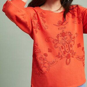 Akemi + Kin Anthro Elyria Beaded Sweatshirt Orange M Top Shirt